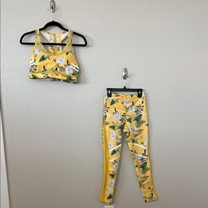 ZYIA Yellow Floral Sports Bra and Leggings Set size 2 Medium